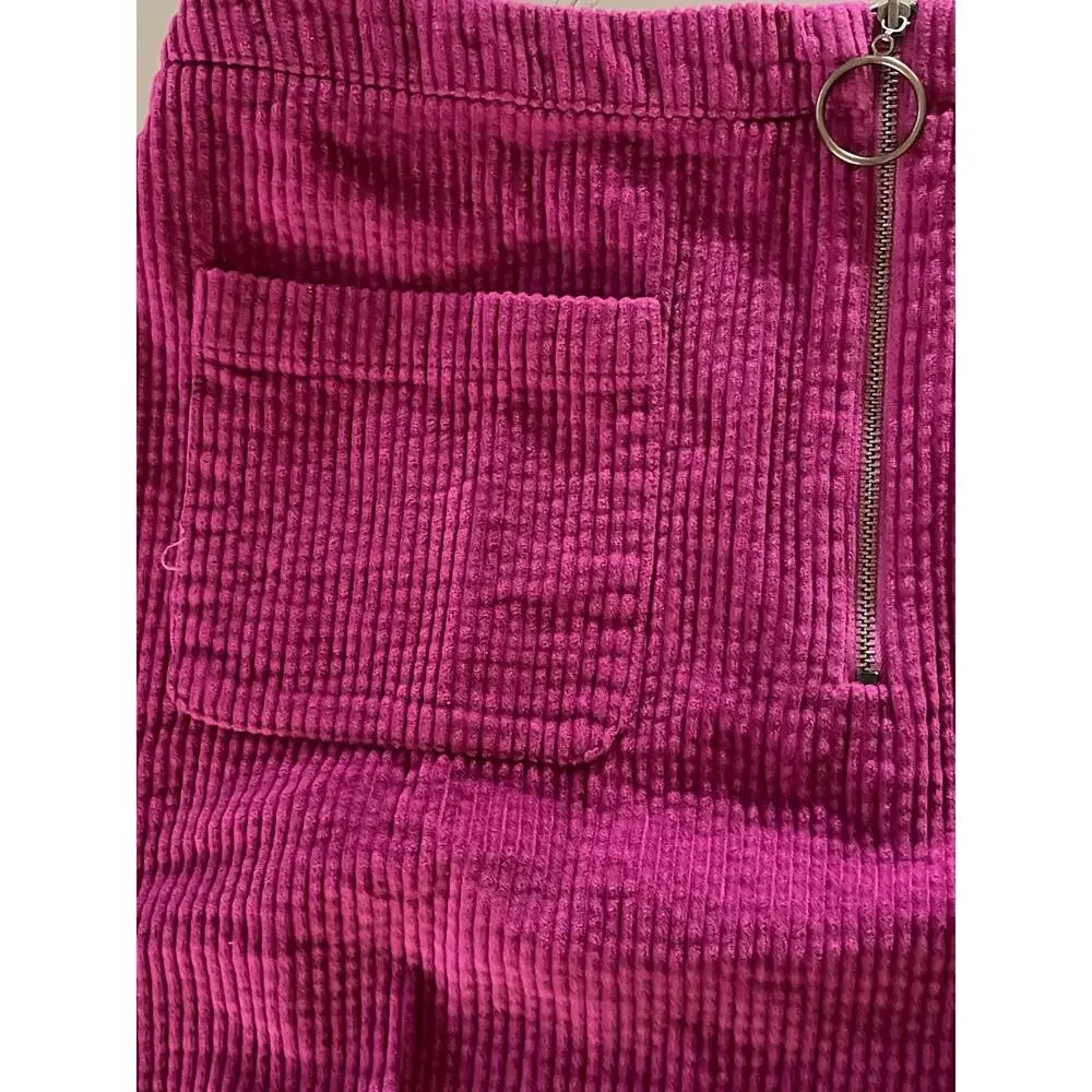 Fuchsia Pink Cotton Corduroy Center Zip Pocket Mini Skirt Medium